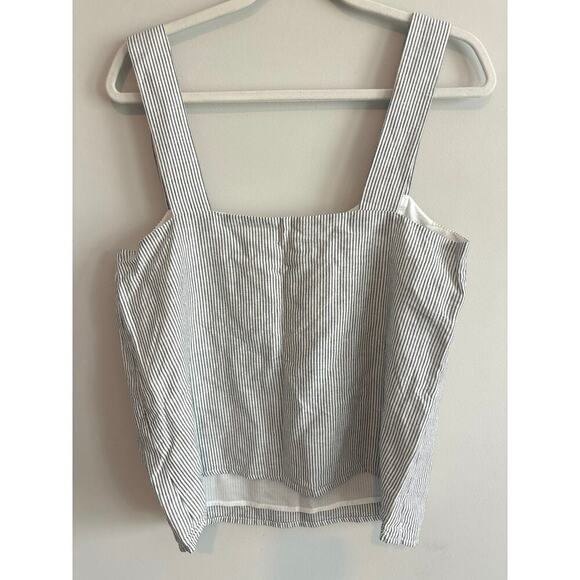 NWT J.Crew Striped Linen Blend Square Neck Tank Top Black White Size Medium - Picture 7 of 8